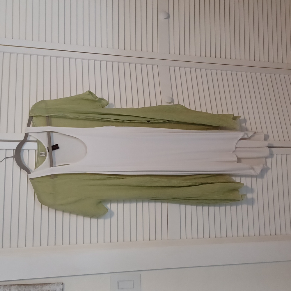 Womens small tank top dress shirt 2 piece green white